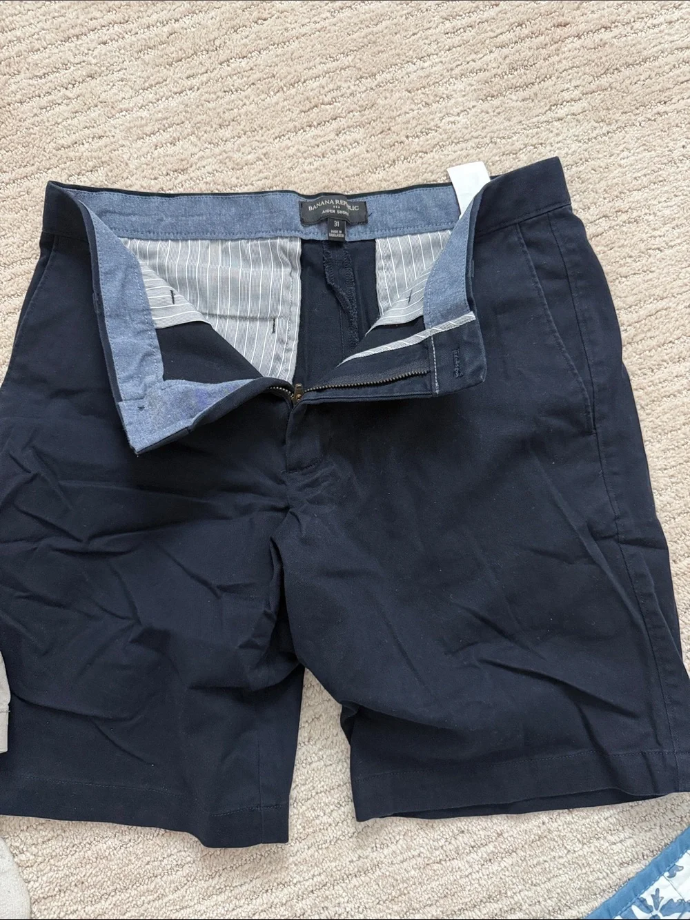 Banana Republic Navy Flat-Front Cotton Blend Shorts